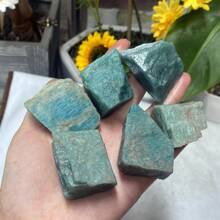 1 件天然亚马逊石水晶原石、石英水晶 DIY 用品、矿物标本、水晶脉轮疗愈、男女礼物、独特天然石、随机发货 - 藍色 - 查看 8