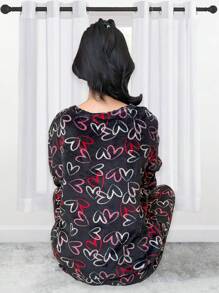 Classic Women's Plush Pajama Set With Beautiful Colors And Prints. Long-Sleeved Shirt With Round Neck. Straight Leg Pants, Natural Waist Fit With Elastic, Very Soft, Light, Warm And Pleasant Fabric, Ideal For Spring, Autumn And Winter. - 黑色 - 查看 5