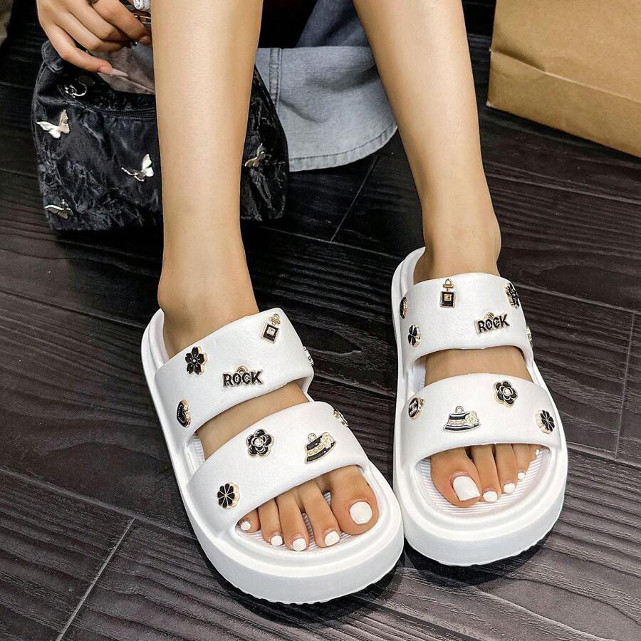 Women Thick Sole Open Toe Slip On Slippers, Comfortable And Fashionable - White - View 1