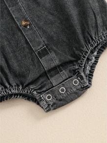 Mono vaquero para bebés, niños y niñas, color liso, manga corta, cuello vuelto, monos de verano con botones, monos casuales - Gris Oscuro - Ver 6