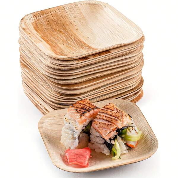 25pcs/50pcs 4-Inch Microwave-Safe Disposable Mini Palm Leaf Plates, Mini Dipping Sauce Dishes For Holding Condiments, Dips, Ketchup, And Salsa Sauce, Suitable For Graduation, Home, Restaurant, Camping Tableware