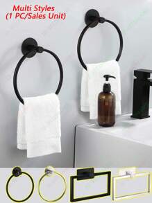 Baofeng 1pc Adhesive Towel Rack, Black Towel Ring, Wall-Mounted Bathroom Towel Rack, Towel Ring, Round, Rectangular, Stainless Steel Bathroom Towel Rack, Wall-Mounted Towel Hook, Silver, Gold Towel Hook, Bathroom Towel Storage Organizer Rack, Black Washcloth Rack, Dishcloth, Hand Towel Bar, Bathroom Accessories, Hardware, Bathroom Decor, No Drill Dishcloth Rack - Multicolor - View 2