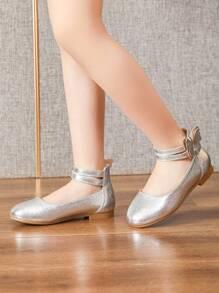 Zapatos plateados para niñas con lazo, zapatos planos para niñas pequeñas, zapatos de primavera para niñas - Plateado - Ver 6