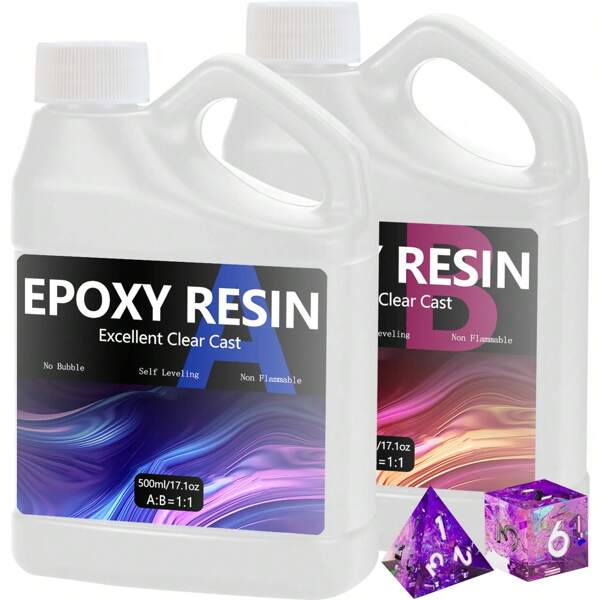 1000ml/34oz Epoxy Resin Kit, 1:1 AB Crystal Clear Epoxy Resin , Self-Leveling, Not Yellowing, No Bubbles, Table Top Epoxy Resin Kit For DIY Jewelry Making,Coatings,Wood,Resin Molds
