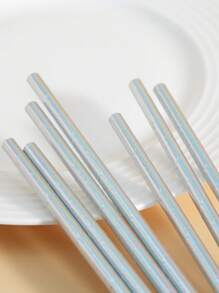 100/50/25/10pcs Disposable Paper Straws, Silver Pearlescent Film Paper Straws, Gradient Paper Straws, Candy Support Sticks, Suitable For Cocktails, Birthdays, Barbecues, Events And Celebrations - Multicolor - View 5