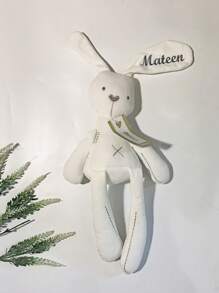 1 Personalized Custom Embroidered Rabbit, Rabbit Ears Can Be Embroidered With Name Or Logo, Embroidered With Date Of Birth, Embroidered With Your Text, White Rabbit, Black Rabbit, Gray Rabbit, Pink Rabbit, Valentine's Day Gift, Birthday Commemorative Gift, Optional Embroidery Color, Smooth Texture, Surprise Gift, Graduation Season Gift, Opening Season Gift, Birthday Gift, - White - View 4