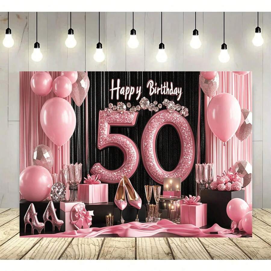 50th Birthday Party Backdrop - Polyester Fabric Banner, Suitable For Celebration Events And Holidays - 1pc - View 1