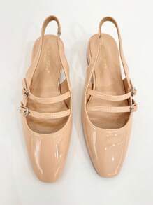 RevReaL REVREAL Black Patent Double-Strap Slingback Flats Stylish Sandals Summer Sandals For Women