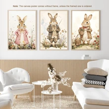 Conjunto de 3 obras de arte de pared con conejitos de Pascua, pinturas vintage de animales, pinturas cálidas y dulces de Pascua, carteles enmarcados en lienzo, decoración de granja y cabaña de primavera, decoración para dormitorio universitario y apartamento, regalos para decoración de paredes en hotel, hogar, sala de estar, dormitorio, baño y oficina