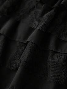 Women Ruffle Lace Shorts Bloomers Summer Casual Layered Tiered Pleated Slim Fit Floral Lace Trim Shorts - màu đen - Xem 8