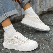 Pantofi sport ocazional pentru femei, pantofi din pânză respirabil cu talpă groasă - Bej - Vizualizare 1