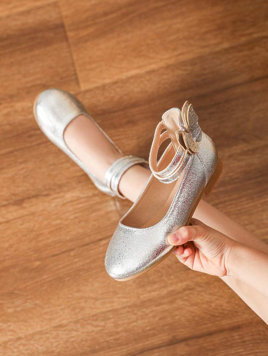 Zapatos plateados para niñas con lazo, zapatos planos para niñas pequeñas, zapatos de primavera para niñas - Plateado - Ver 1