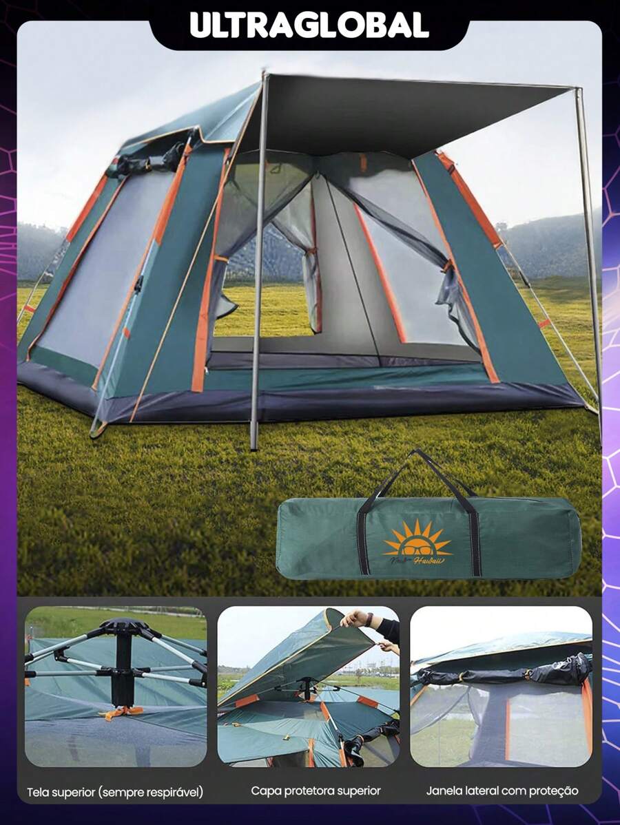 Camping Tent For Up To 4 People Waterproof Anti-Mosquito Quick Opening Removable Roof Automatic Expansion