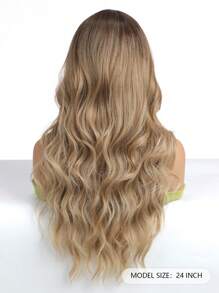 24英寸中分长卷发耐热合成纤维假发，女士假发，适合节日、派对和日常佩戴 - 金色 - 查看 8
