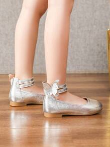 Zapatos plateados para niñas con lazo, zapatos planos para niñas pequeñas, zapatos de primavera para niñas - Plateado - Ver 5