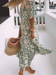 Vestido largo con cuello en V y estampado floral - Estilo bohemio chic effortless