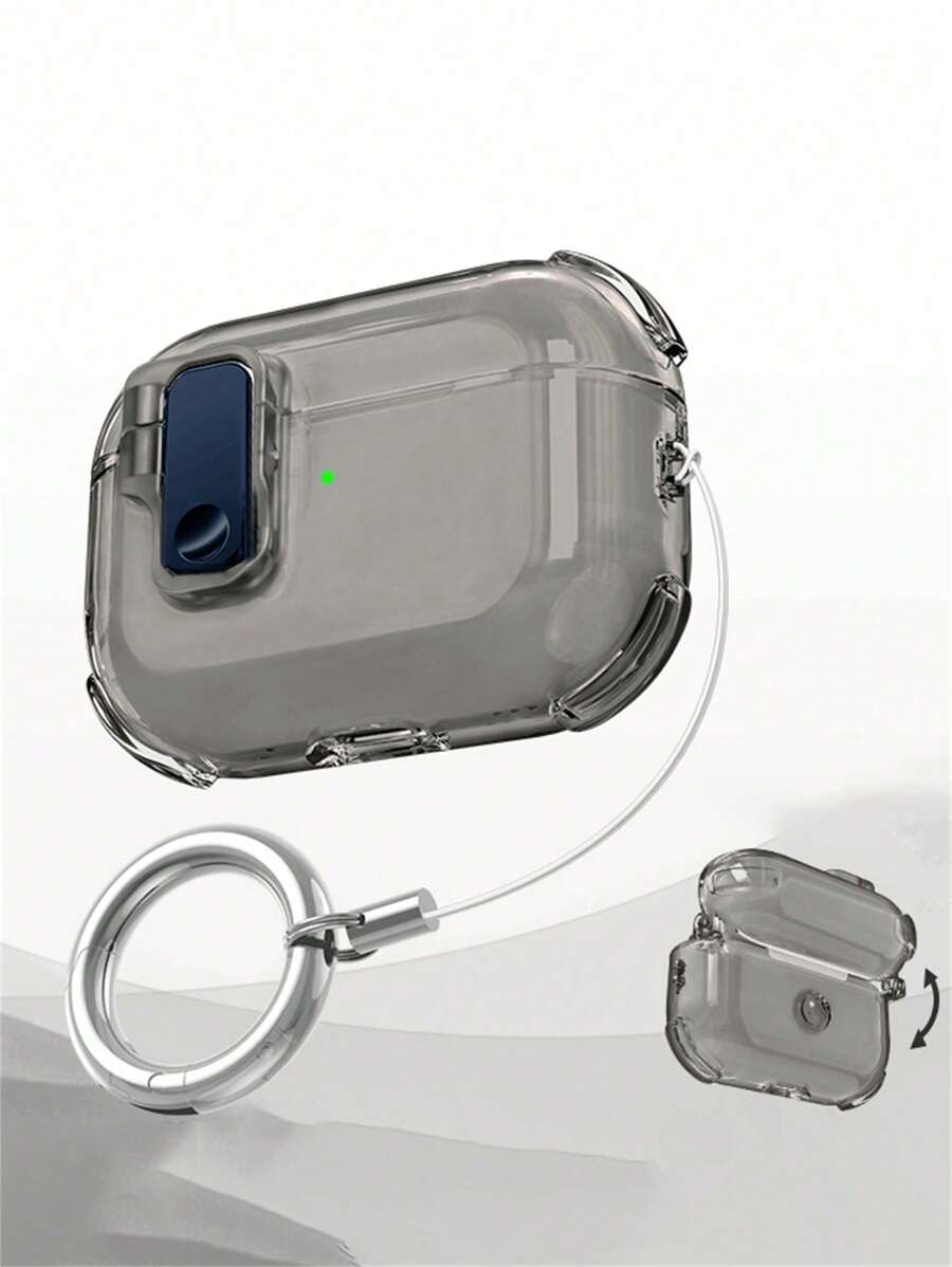 可爱防摔自动透明耳机保护套，兼容 1 2 3 4 代，兼容 Pro 2 Pro 3，带锁防丢保护套 - 灰色 - 查看 1