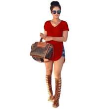 SEXY CASUAL V NECK SLIPPED BLOUSE FOR WOMEN #BERLIN - Red - View 2