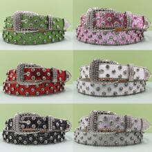 男士牛仔裤 水钻 Y2K 风格腰带 女士腰带 西部牛仔布 闪亮铆钉设计皮革 HipHop 朋克摇滚 - 彩色 - 查看 10