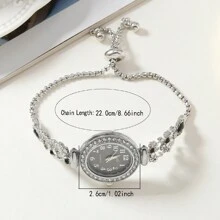 1 pieza Reloj de pulsera de cuarzo con esfera oval de números, elegante y con diamantes de imitación, con correa ajustable