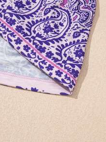 Fiyote Purple Boho Paisley Print Ruffle Hem Shirred Short Sleeve Casual Shirt - Purple - View 9