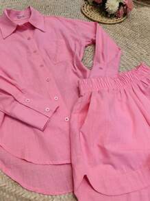 2pcs Shirt And Shorts Set - Pink - View 3