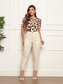 Dellamarca Women's Fashion Print Short Sleeve Blouse. Comfortable Fabric. Fashion Fashion - Burnt Orange - View 5