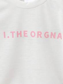 2 piezas Camiseta de manga corta con estampado de letras y vaqueros largos de denim con decoración de lazo 3D y bolsillos para niñas bebés, lindo y fresco, adecuado para salir, estar en casa, fiesta