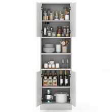 Kitchen Pantry Cabinet 190cm Tall Freestanding Cupboard Sideboard With Doors - Beige - View 3