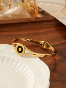 1pc Stainless Steel Pearl Embellished Minimalist Roman Style Gold Color Bangle Bracelet, Elegant Accessory For Women, Suitable For Party, Date, Office Wear - Roman Bracelet - View 8