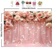 1 pièce Bannière avec fond de roses roses et de feuilles vertes, en matériau polyester, avec différentes tailles disponibles, convient pour fond de fête, décoration de fête, anniversaire, mariage, jardin, cour, décoration intérieure, suspension facile - Multicolore - Voir 3