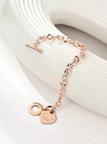 1 件女士不锈钢经典心形雕刻 O 形环唇链钛钢手链 - 玫瑰金 - 查看 3