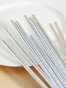10/25/50/100 Pcs Disposable Paper Straws, Fully Silver-Colored Paper Straws, Candy Supporting Sticks, Suitable For Cocktails, Birthdays, Barbecues, Events And Celebrations - Multicolor - View 5