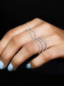 ESBERRY 1pc 1.5-2mm Round Cut Wedding Band Ring, Half Eternity Diamond Engagement Ring, Stackable, Single Claw Set - Silver - View 5