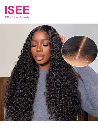 ISEE HAIR Wear Go 6x4 HD Lace Glueless Water Wave Wigs Pre Plucked & Pre-Cut 180% 8-30 Inch Lace Closure Natural Color Wigs With Natural Hairline Human Hair Daily Use For Women