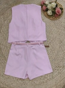 CONJUNTO DE SHORT COM COLETE - Rosa Bebê - Visão 3