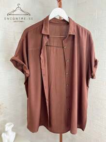 Basic Casual Plain Casual Unisex Blouse Shirt Fashion Blogger Summer Oversized Shirt Women's Beach Cover-Up