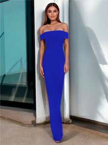 Women's Elegant Off Shoulder Wide Leg Evening Palazzo - 藍色 - 查看 2