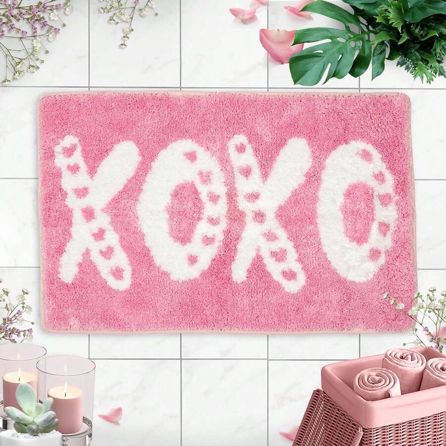 Valentine's Day Rug XOXO Love Bathroom Rug Decorative Bath Mat Valentine's Bathroom Mat Floor Door Mats Rugs For Tub Home Living Room New Year Happy Holidays Door Mat Inside Door Mats 16 X 24 Inch Alfombra De Baño Con Texto En Inglés "XOXO Love", Para El Día De San Valentín, Decorativa, Para El Baño, Para El Suelo, Para La Bañera, El Hogar, La Sala De Estar, Año Nuevo, Felices Fiestas, Para El Interior De La Puerta, 16 X 24 Pulgadas - default - View 1