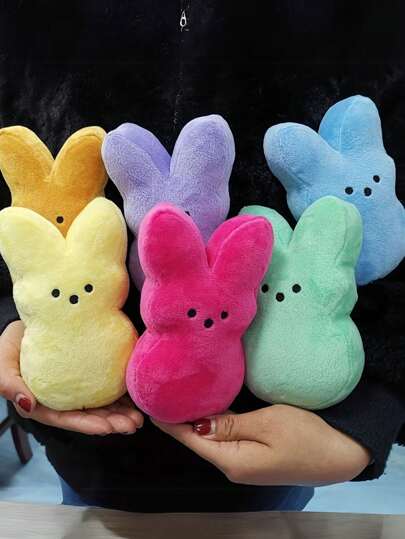 1pc/6pcs Easter Bunny Plush Doll, Cartoon Rabbit Doll, Cute Polyester Soft Plush Rabbit Decor, Suitable For Holiday & Mother's Day Gifts, Assorted Colors,Gifts For Kids,Dolly,Soft Toys