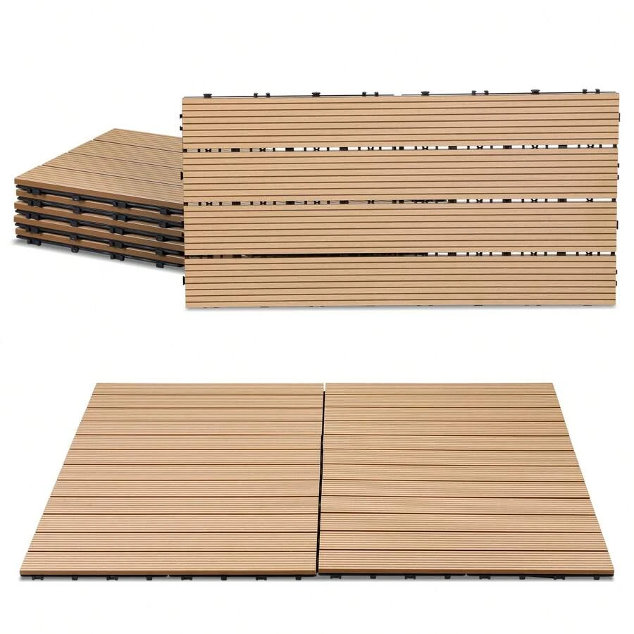 Cecaylie 6-30 Pcs. WPC Tiles Terrace Tiles Click Tiles Floor Tiles Wood Look 30x60cm Teak