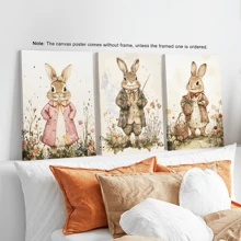 Conjunto de 3 obras de arte de pared con conejitos de Pascua, pinturas vintage de animales, pinturas cálidas y dulces de Pascua, carteles enmarcados en lienzo, decoración de granja y cabaña de primavera, decoración para dormitorio universitario y apartamento, regalos para decoración de paredes en hotel, hogar, sala de estar, dormitorio, baño y oficina