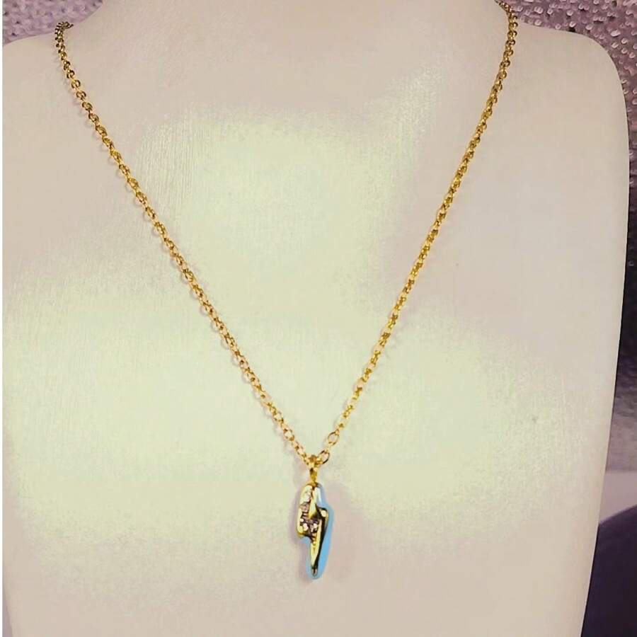 1pc Lightning Shape Pendant Necklace, Classic High-End Stylish, No Color Fading, Suitable For Women