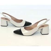 Women's Pumps Block Heel Narrow Toe Black Open Back Light Beige Heel - màu đen - Xem 3