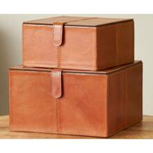 Set Of 2 Modern Brown Leather Decorative Storage Boxes With Snap Closure - Elegant Gift Boxes - Black - View 3