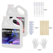 Kit de resina epoxi cristal transparente de 1000 ml/34 oz, pegamento de resina epoxi AB 1:1 con vasos de silicona, autonivelante, recubrimiento libre de burbujas y resina de colada para manualidades y artesanías DIY, joyería, posavasos, moldes