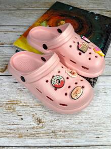 New 2025 Summer Lightweight Women Hollow Slip-On Sandals With Cake & Ice Cream Cartoon Pattern, Breathable Casual Beach Slides With Removable Flower Decor, DIY Combination (Size Runs Small, Please Order 1 Or 2 Sizes Up)