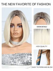 Elegant 12 Inch Medium Split White Blonde Short Straight Hair Synthetic Heat Resistant Fiber Wig Women's Wig Perfect For Holiday Party Everyday Wear - Vàng - Xem 7