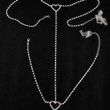 性感夸张几何全水晶心形和爪形腿链、腰链、身体链、女性时尚配饰