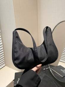 1 件时尚女士新月单肩包，轻便纯色斜挎包，百搭休闲手提包 - 黑色 - 查看 5